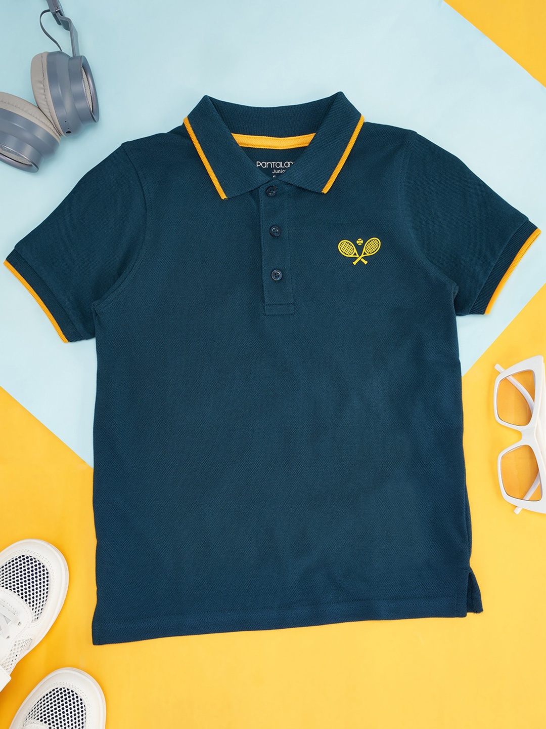 

Pantaloons Junior Boys Cotton Polo Collar T-shirt, Teal