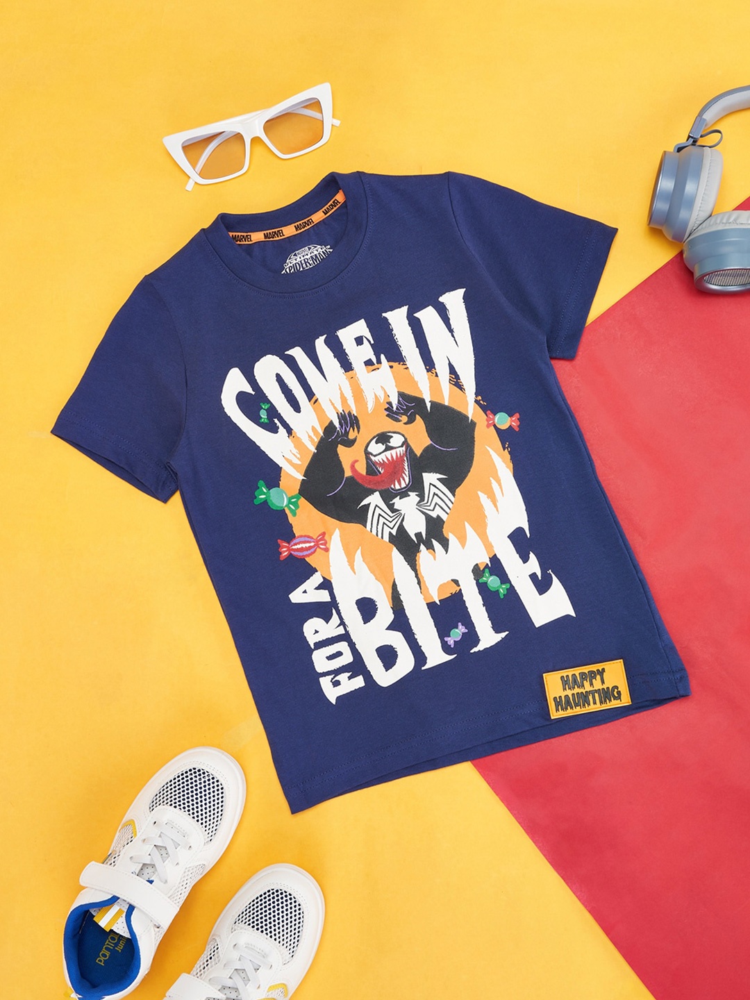 

Pantaloons Junior Boys Typography Printed Cotton T-shirt, Navy blue