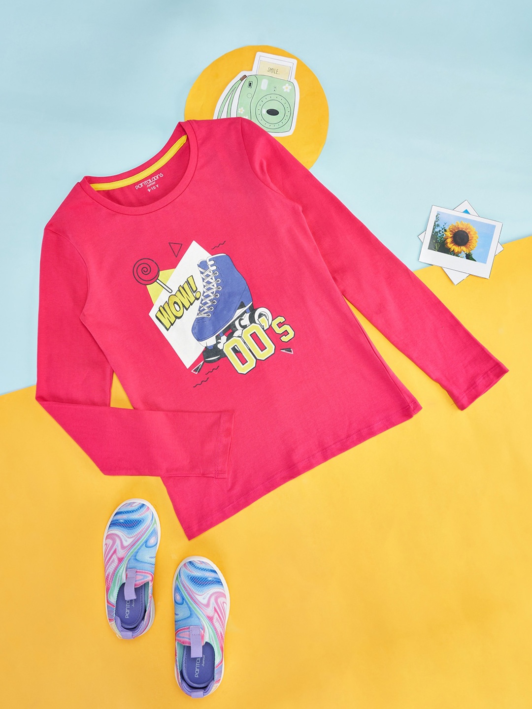 

Pantaloons Junior Girls Typography Printed Cotton T-shirt, Fuchsia
