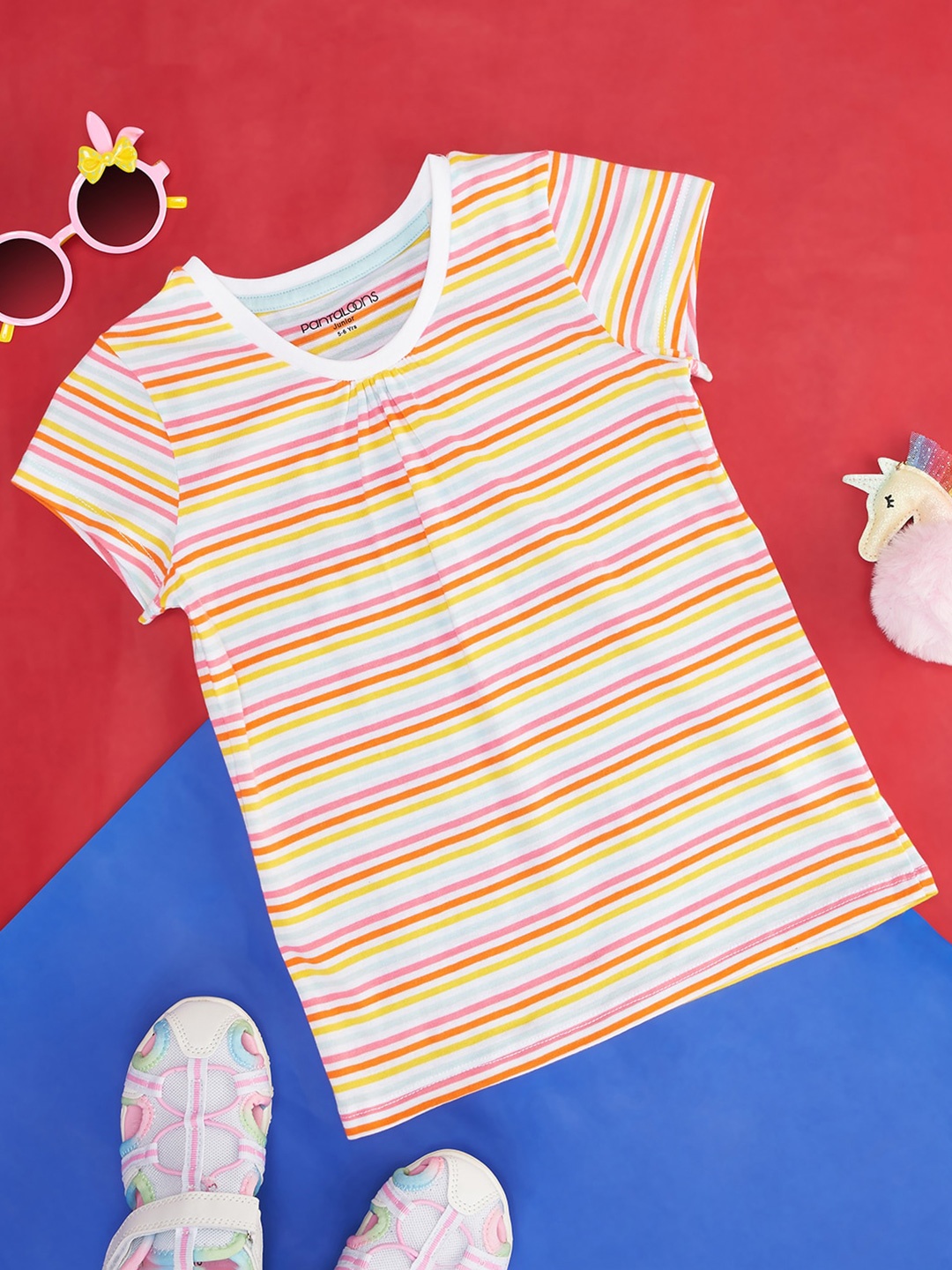 

Pantaloons Junior Girls Striped Cotton T-shirt, Orange