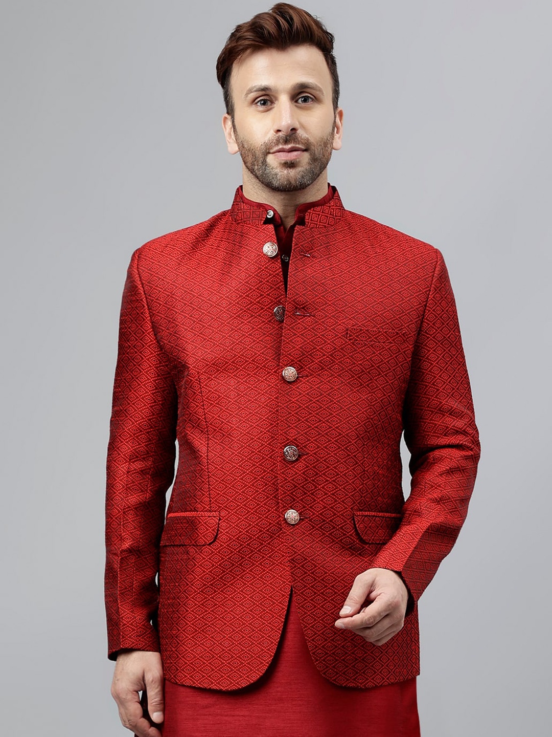 

Hangup Embroidered Bandhgala Ethnic Blazer, Maroon