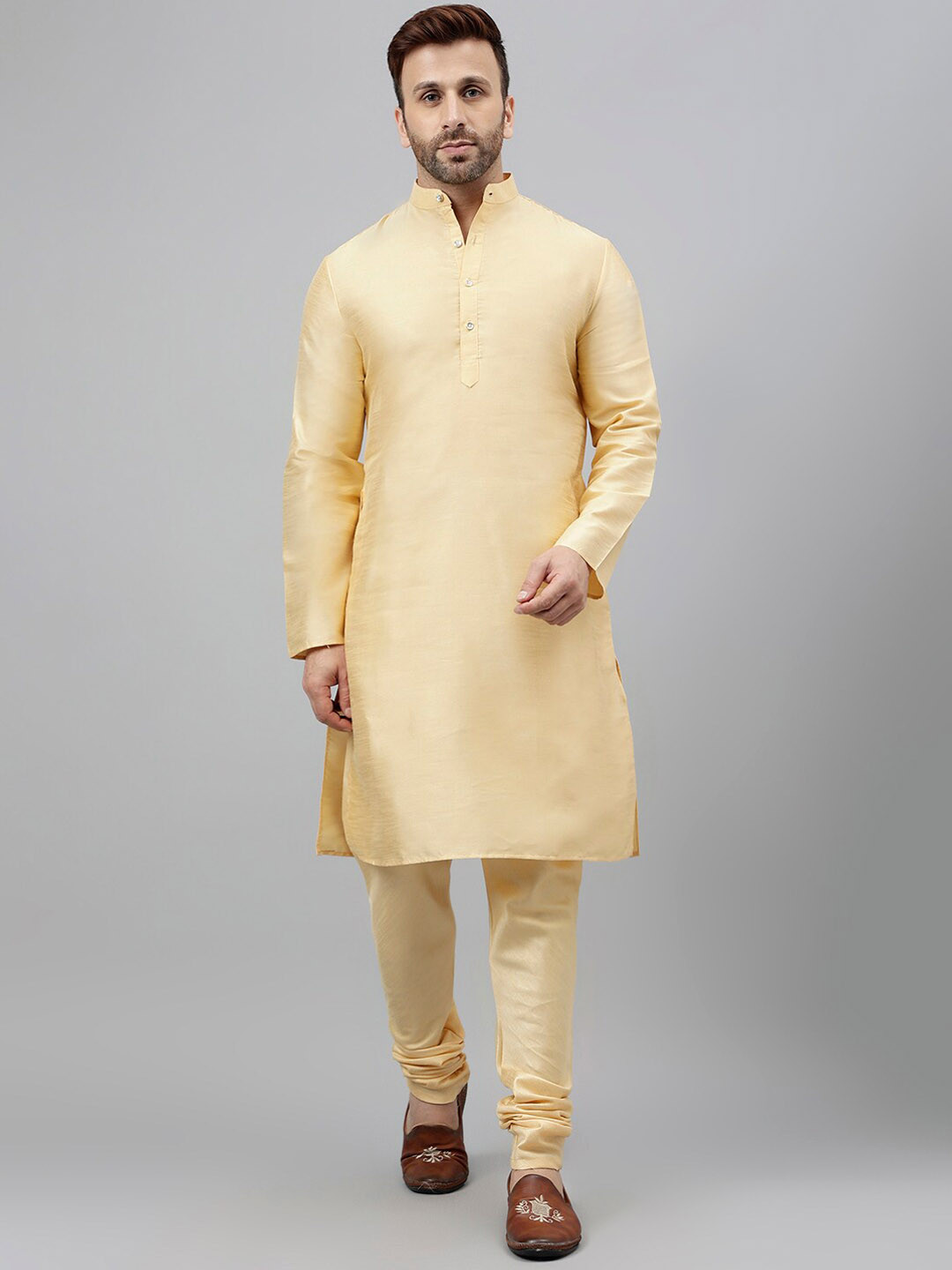 

Vgyaan Regular Kurta With Pyjamas & Nehru Jacket, Beige