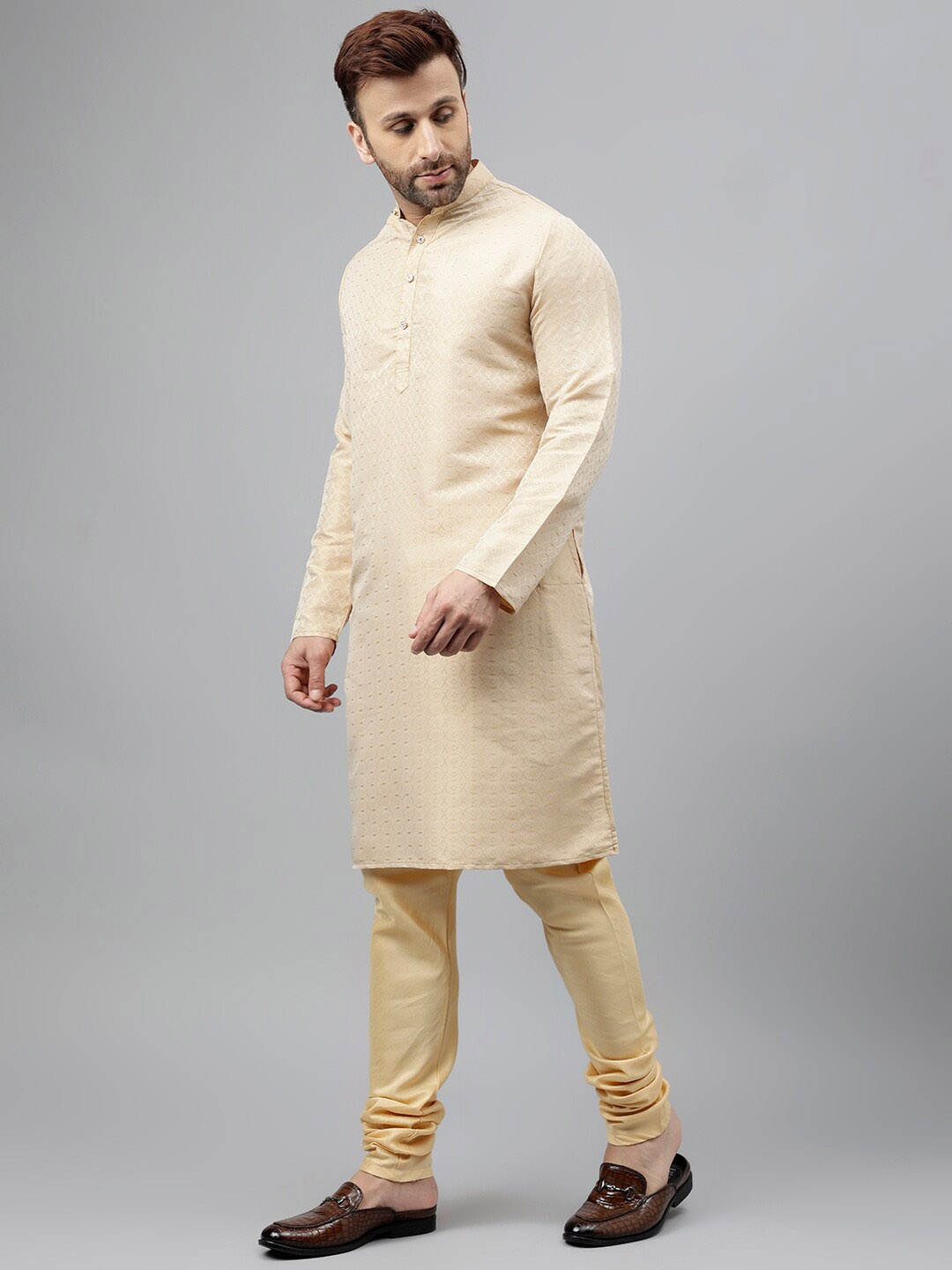 

Vgyaan Woven Design Regular Kurta With Churidar, Beige