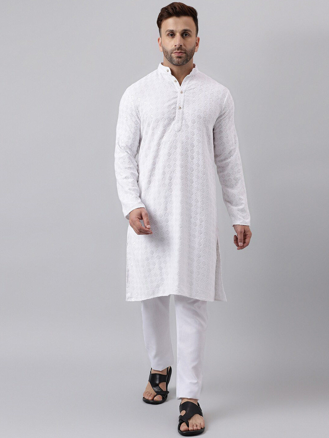 

Vgyaan Ethnic Motifs Embroidered Straight Kurta With Pyjamas, White