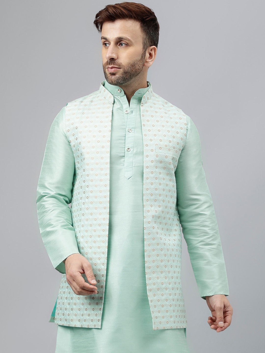 

Vgyaan Woven Nehru Jacket, Green