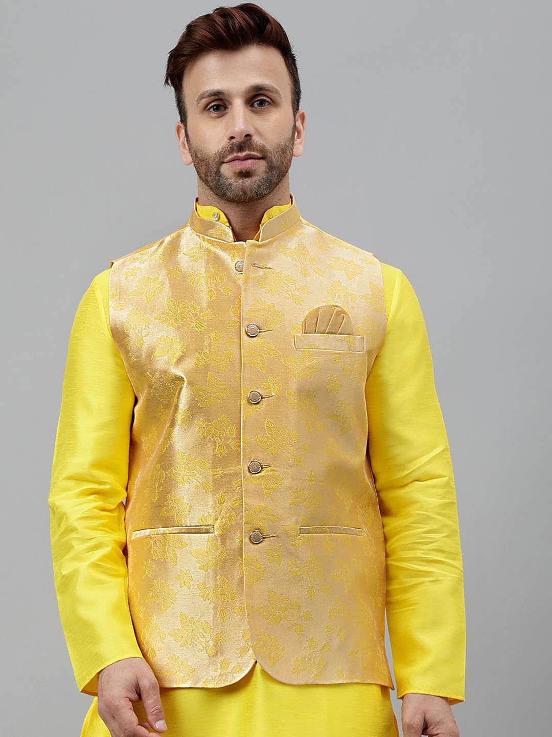 

Vgyaan Embellished Nehru Jackets, Yellow