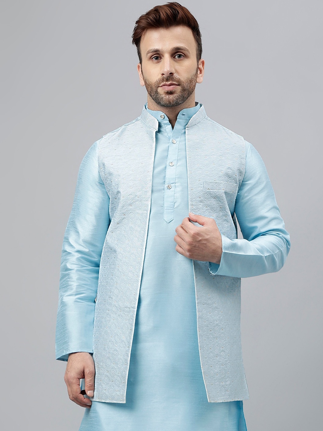 

Vgyaan Woven Design Nehru Jacket, Blue