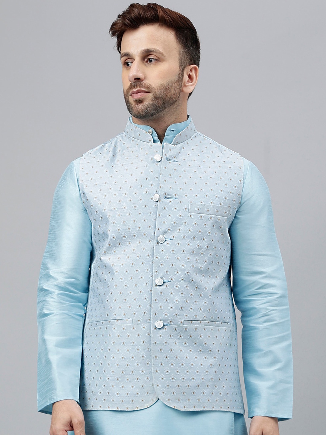 

Vgyaan Woven Design Nehru Jacket, Blue
