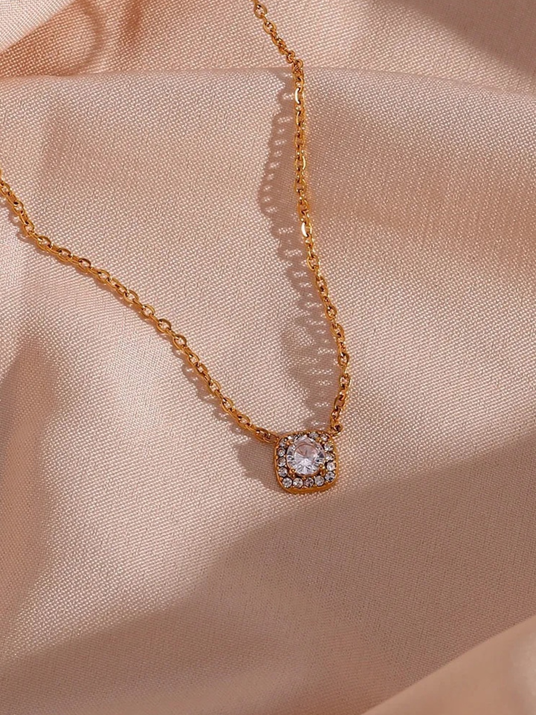 

Inaya Stainless Steel Gold Plated Cubic Zirconia Studded Chain
