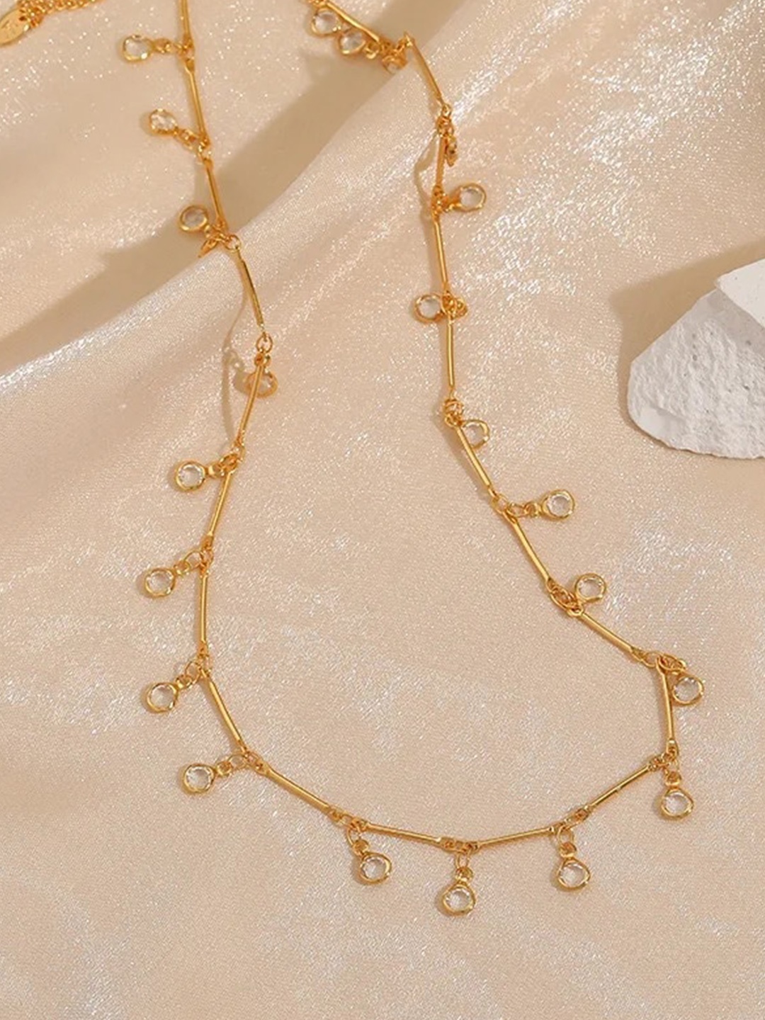 

Inaya Gold Plated Rhinestone Studded Stainless Steel Necklace