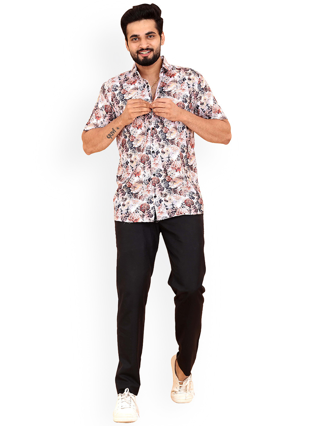 

Bought First Floral Printed Slim Fit Cotton Wool Shirt, White