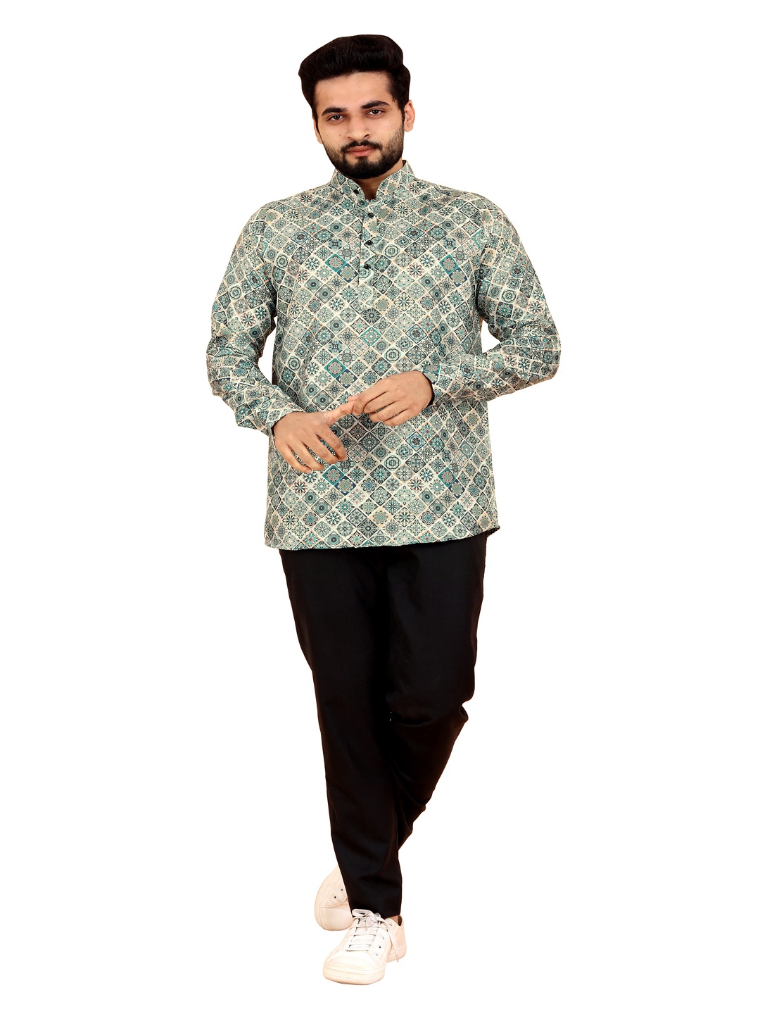 

Bought First Floral Printed Slim Fit Cotton Wool Kurta, Green