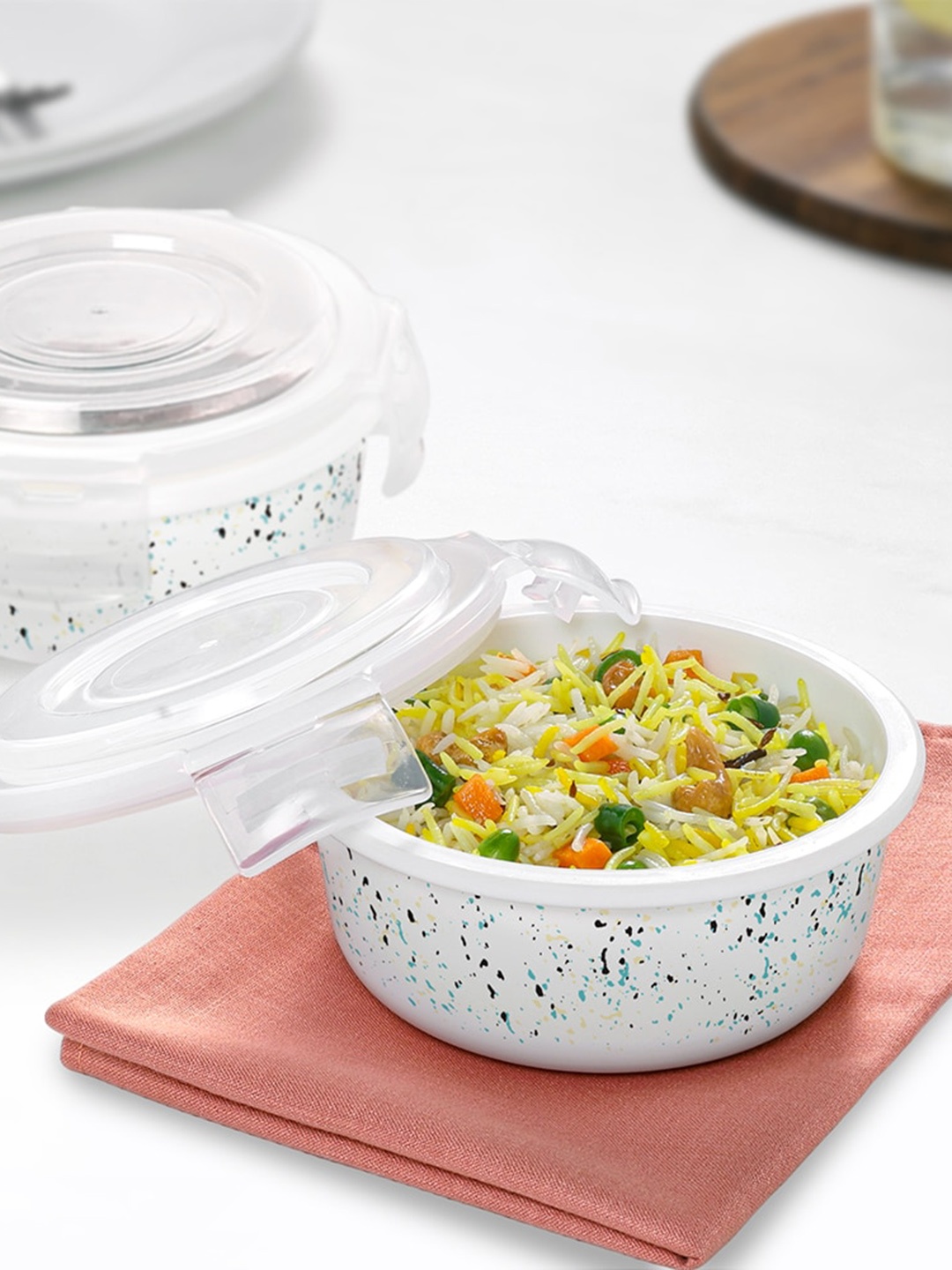 

Larah by BOROSIL Klip-N-Store White 2 Pieces Printed Opalware Storage Container & Lid