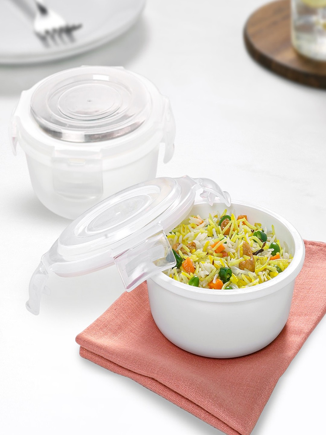 

Larah by BOROSIL Klip-N-Store 2 Pieces White Opalware Storage Container with Lid