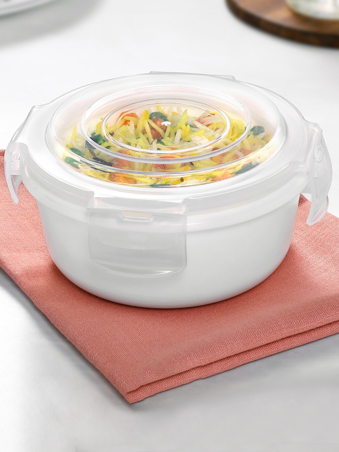 

Larah by BOROSIL Klip-N-Store White Glass Storage Container With Air Tight Lid 400 ml