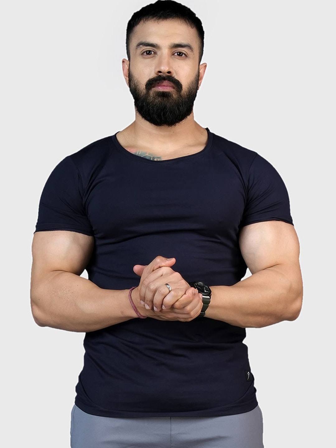 

FUAARK Round Neck Anti Odour Cotton T-shirt, Navy blue