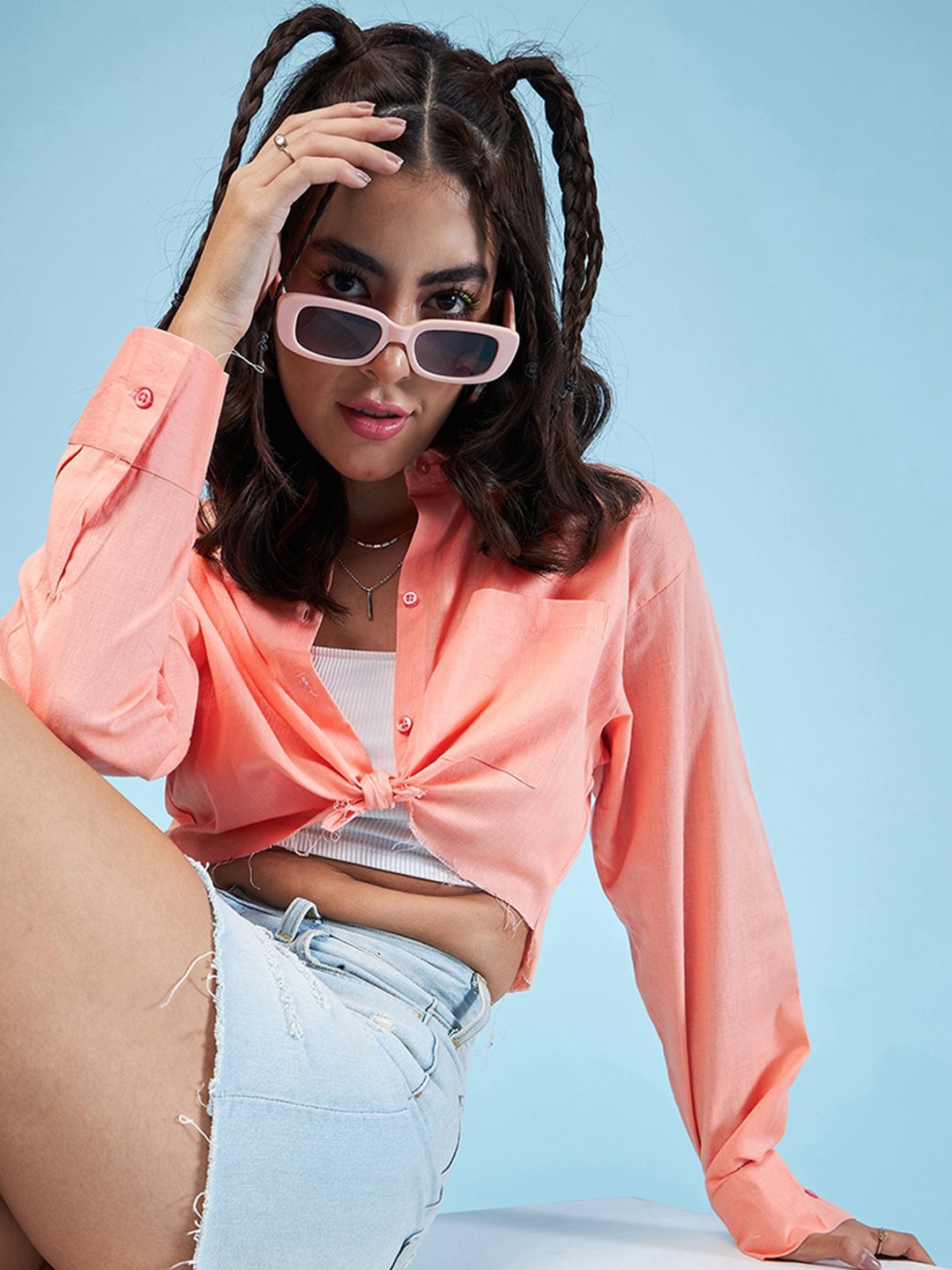 

CHIMPAAANZEE Boxy Opaque Casual Shirt, Peach
