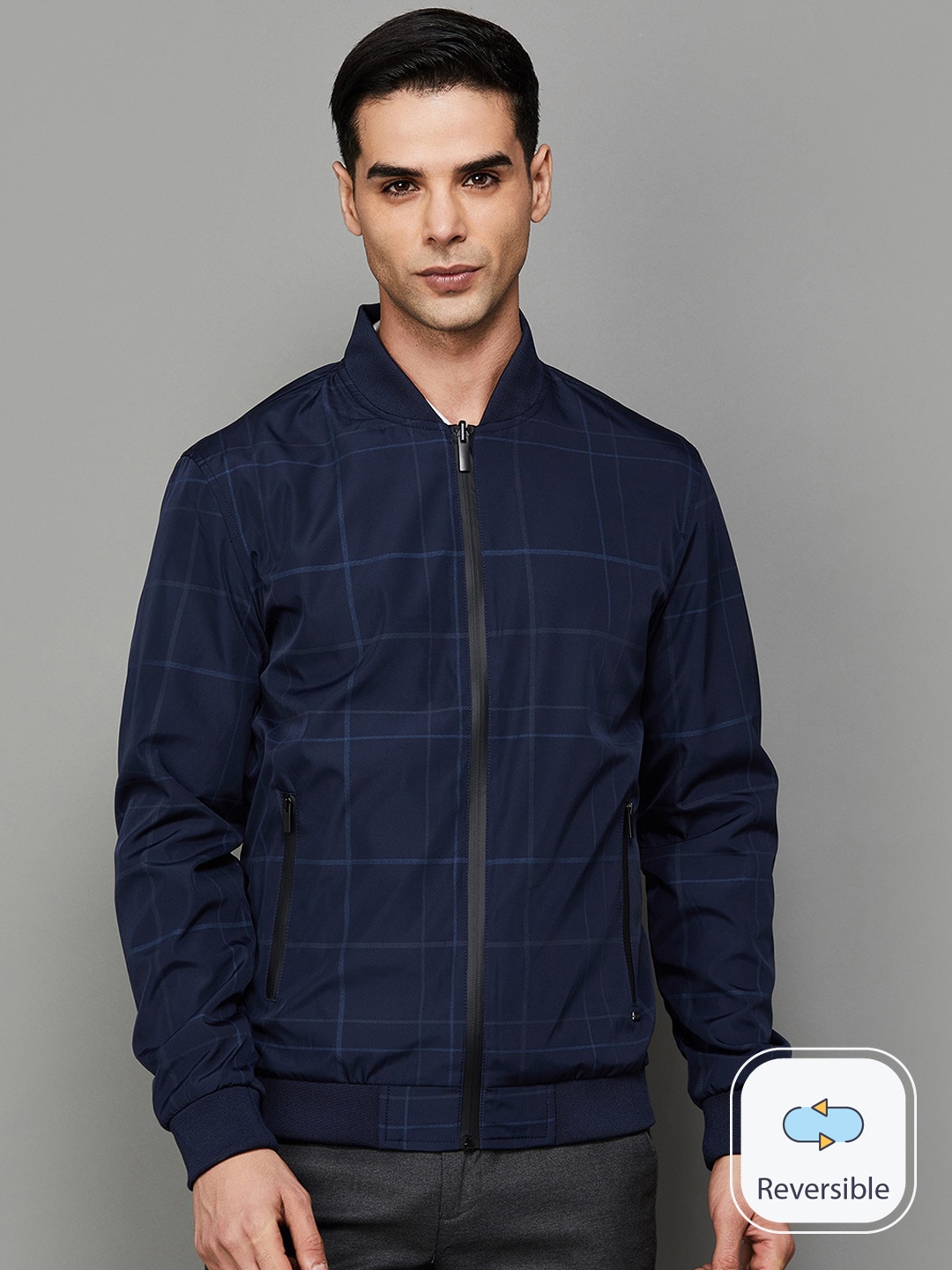 

CODE by Lifestyle Checked Bomber Jacket, Blue