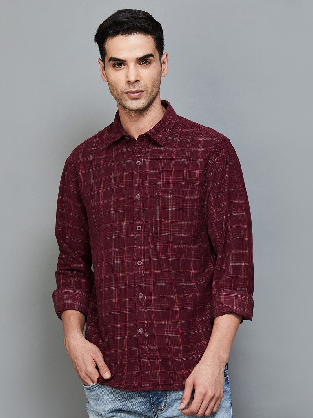 

CODE by Lifestyle Tartan Checked Cotton Casual Shirt, Red