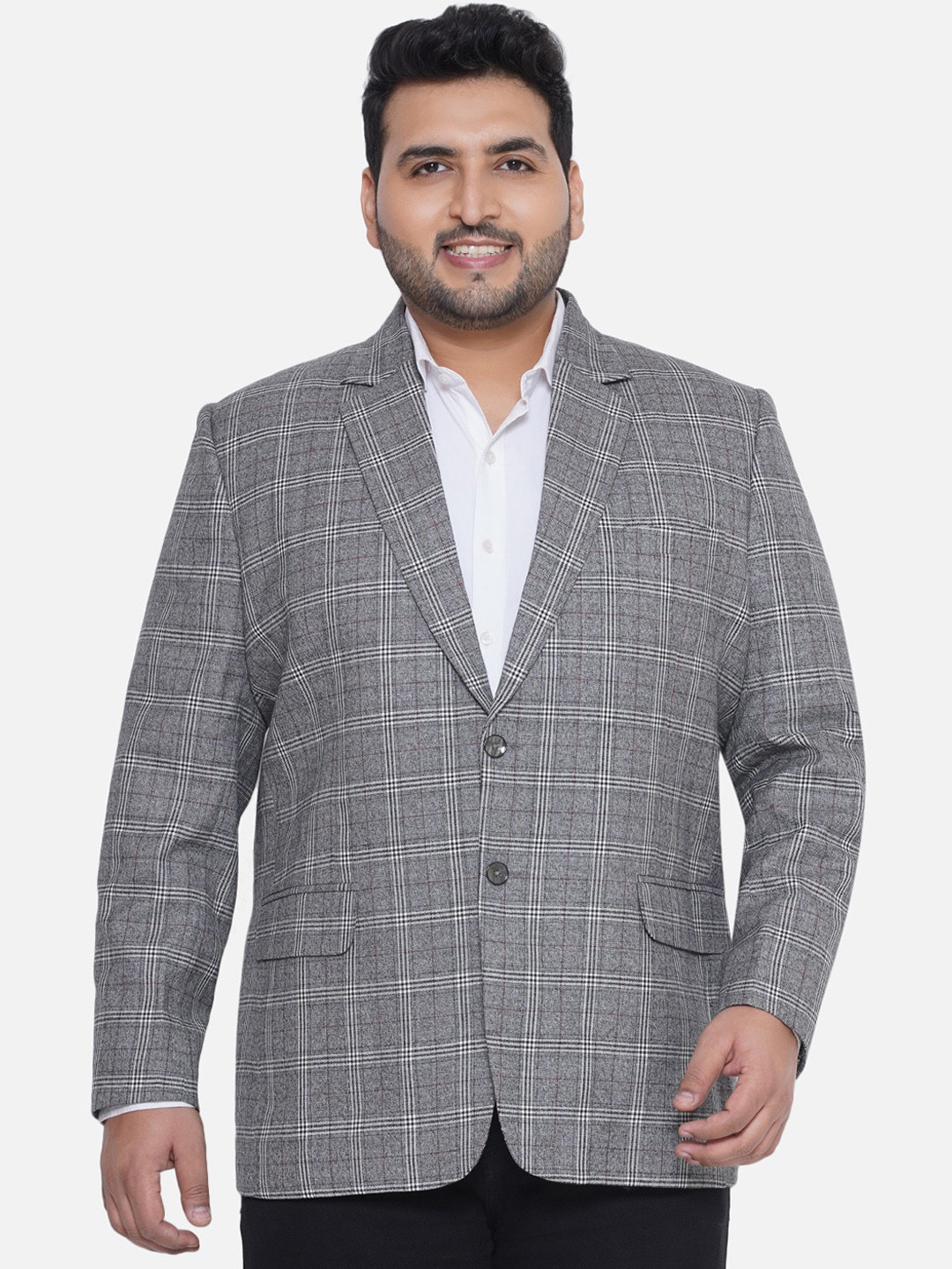 

Santonio Plus Size Checked Single Breasted Blazer, Grey