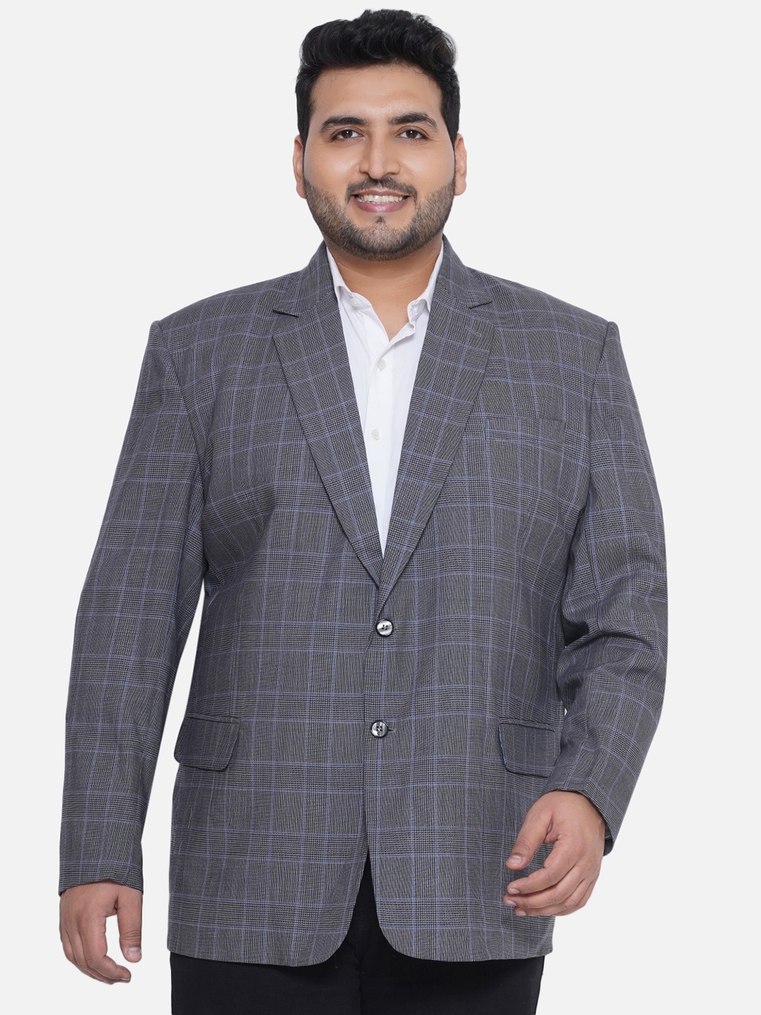 

Santonio Plus Size Checked Single Breasted Blazer, Navy blue