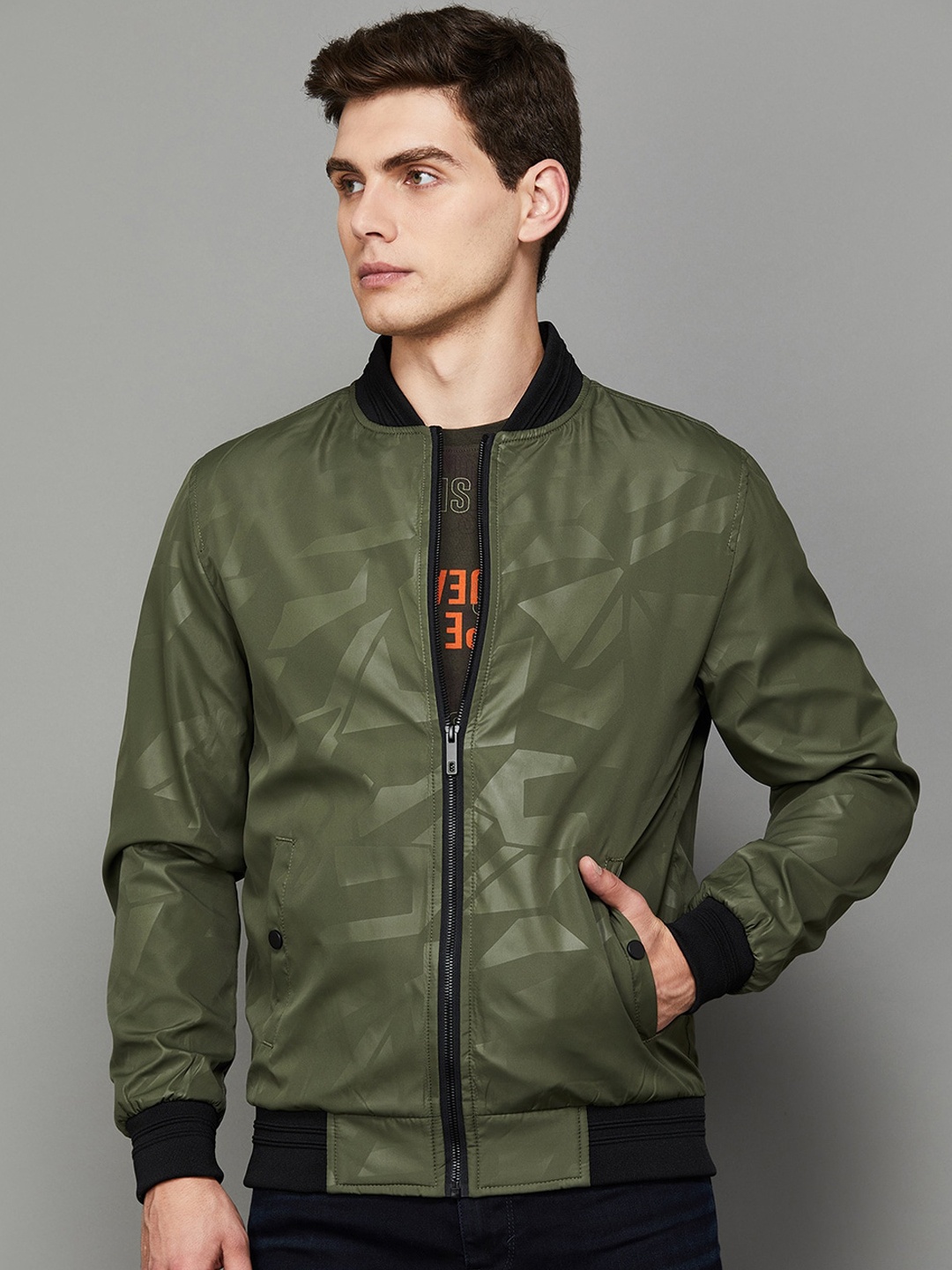 

Bossini Self Design Bomber Jacket, Olive