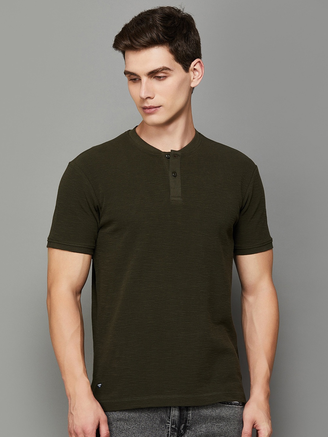 

Forca by Lifestyle Henley Neck Short Sleeves Slim Fit Cotton T-shirt, Olive