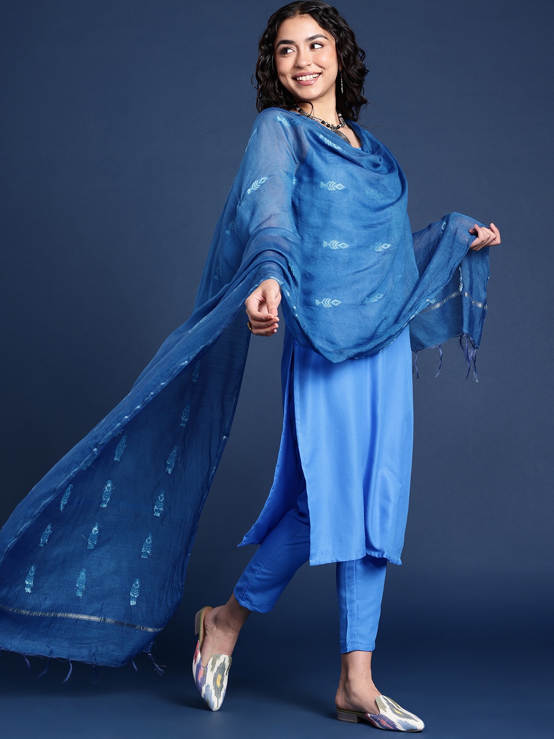 

Taavi Ethnic Motifs Woven Design Dupatta, Blue