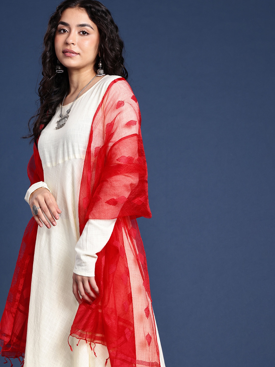 

Taavi Ethnic Motifs Woven Design Dupatta, Red