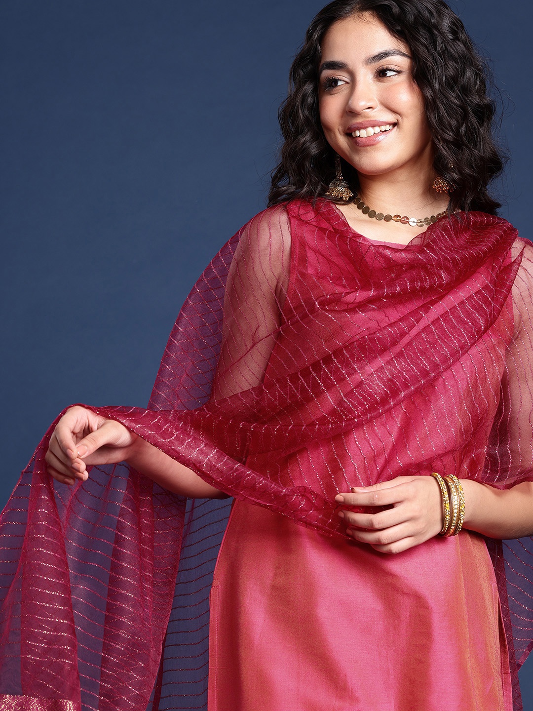

Taavi Striped Dupatta, Maroon