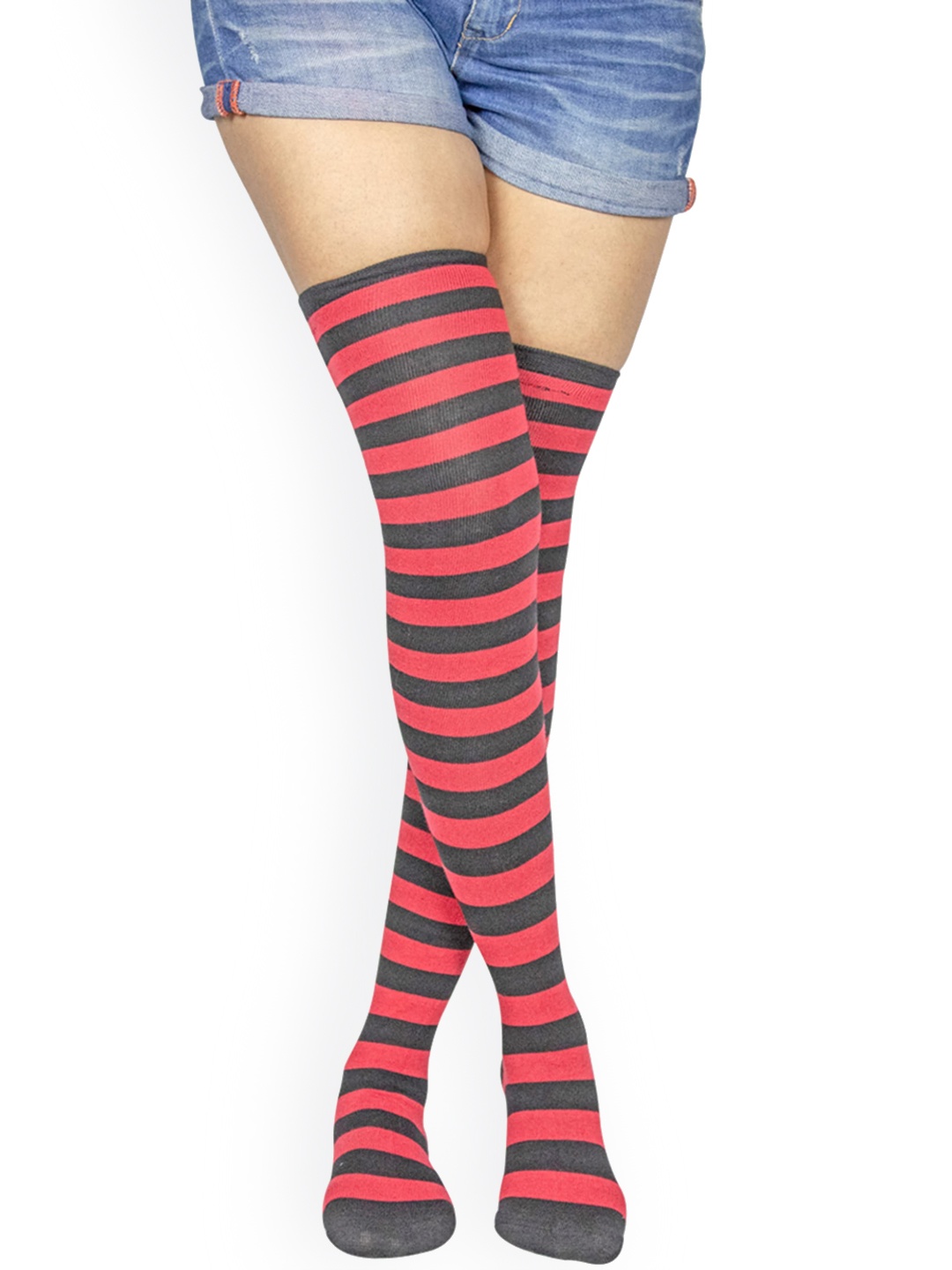 

BAESD Striped Thigh-High Stocking, Red