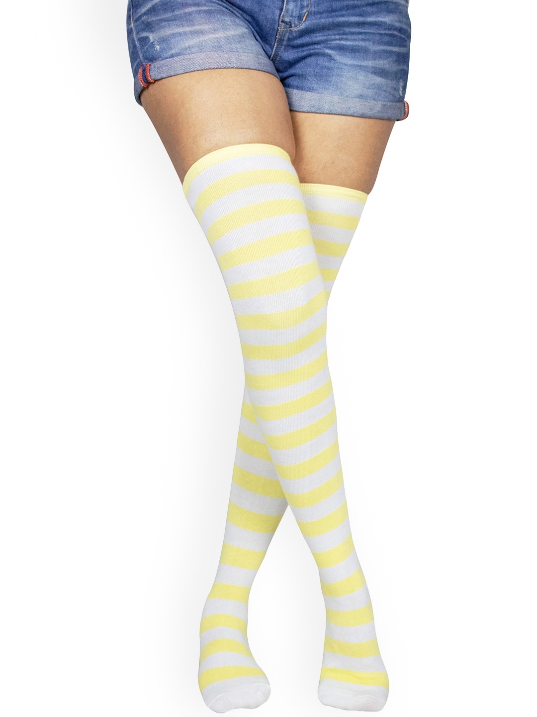 

BAESD Women Striped Above Knee Socks, Yellow