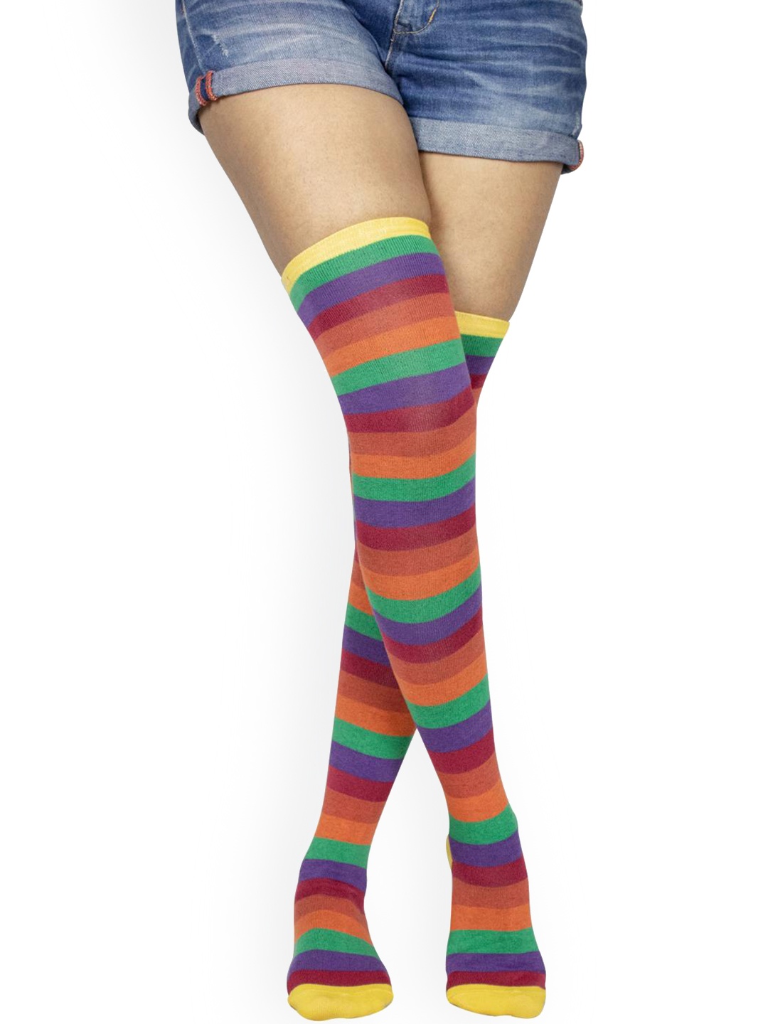 

BAESD Striped Thigh-High Stockings, Orange
