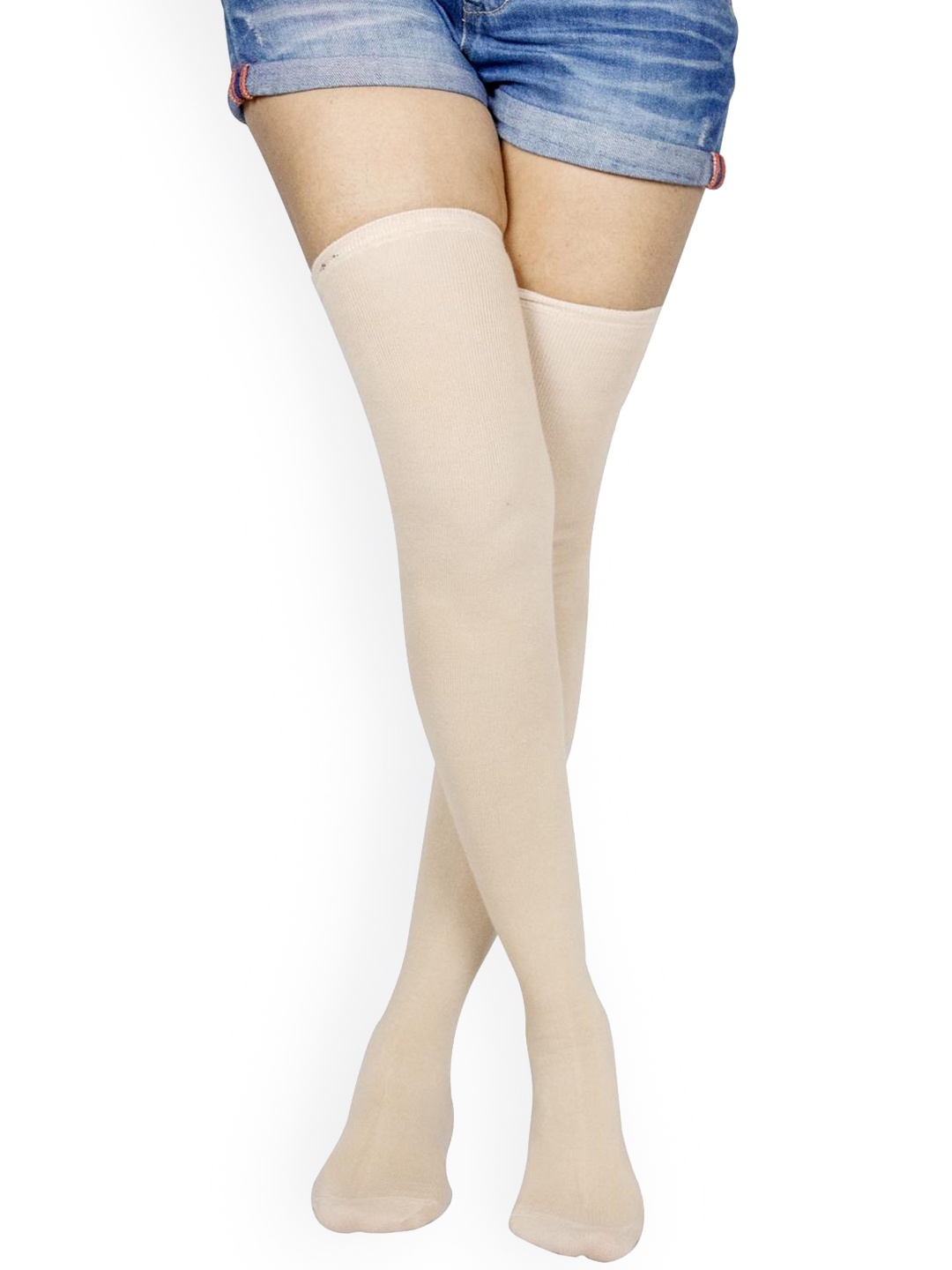 

BAESD Cotton Patterned Extremely Lightweight Thigh-High Stockings, Beige