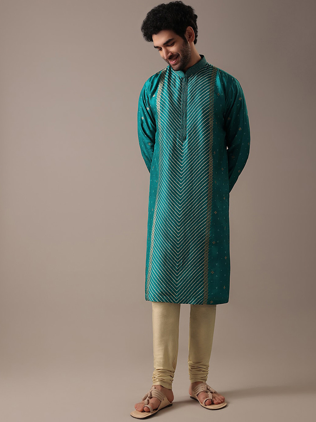 

KALKI Fashion Leheriya Printed Regular Kurta with Churidar, Green