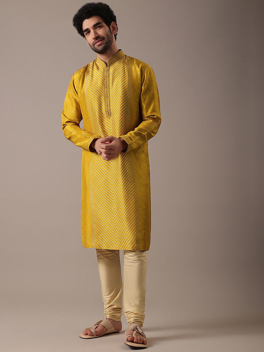 

KALKI Fashion Striped Regular Kurta With Churidar, Yellow