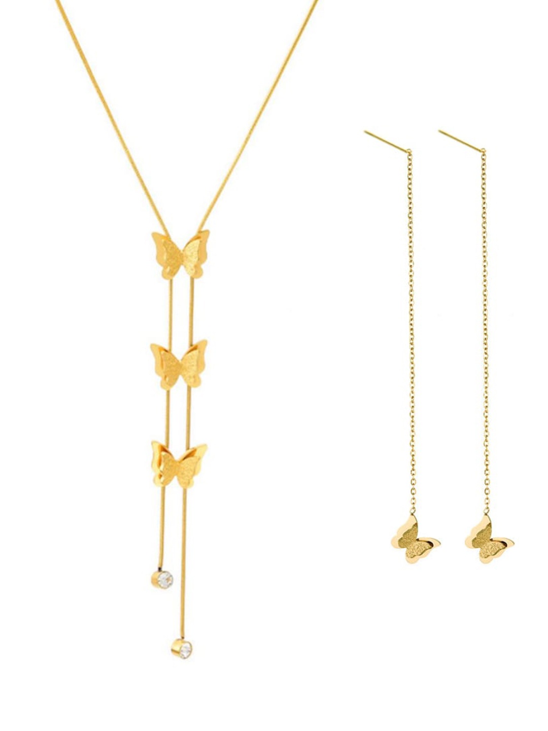 

MYKI Gold-Plated CZ Studded Stainless Steel Necklace & Earrings