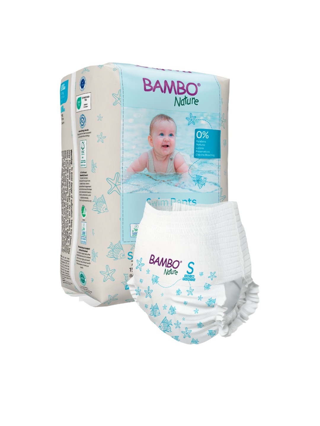 

Bambo Nature Disposable Swim Diaper Pants - Small 7-12 kg, White