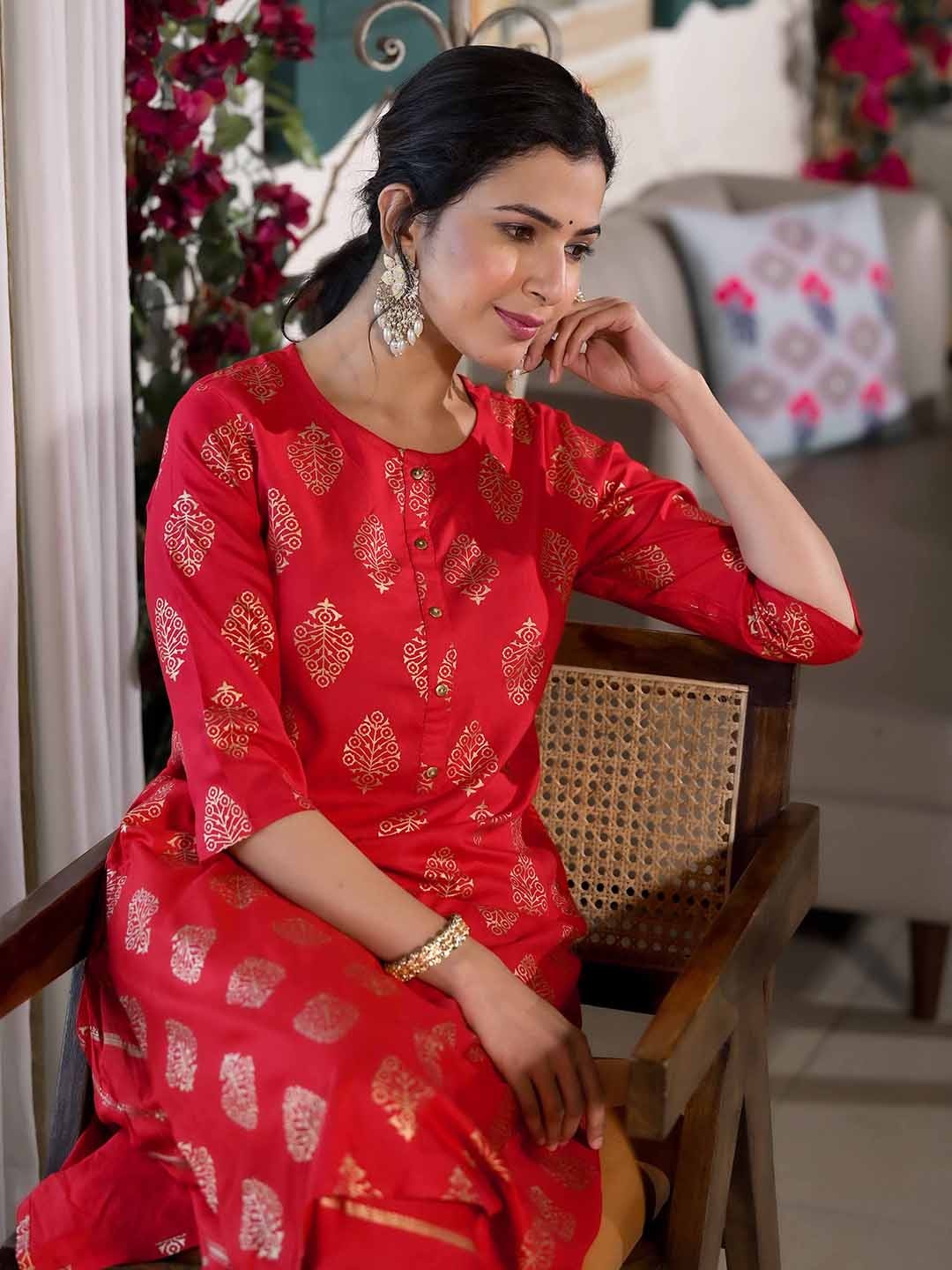 

KALINI Ethnic Motifs Printed Kurta With Salwar, Red