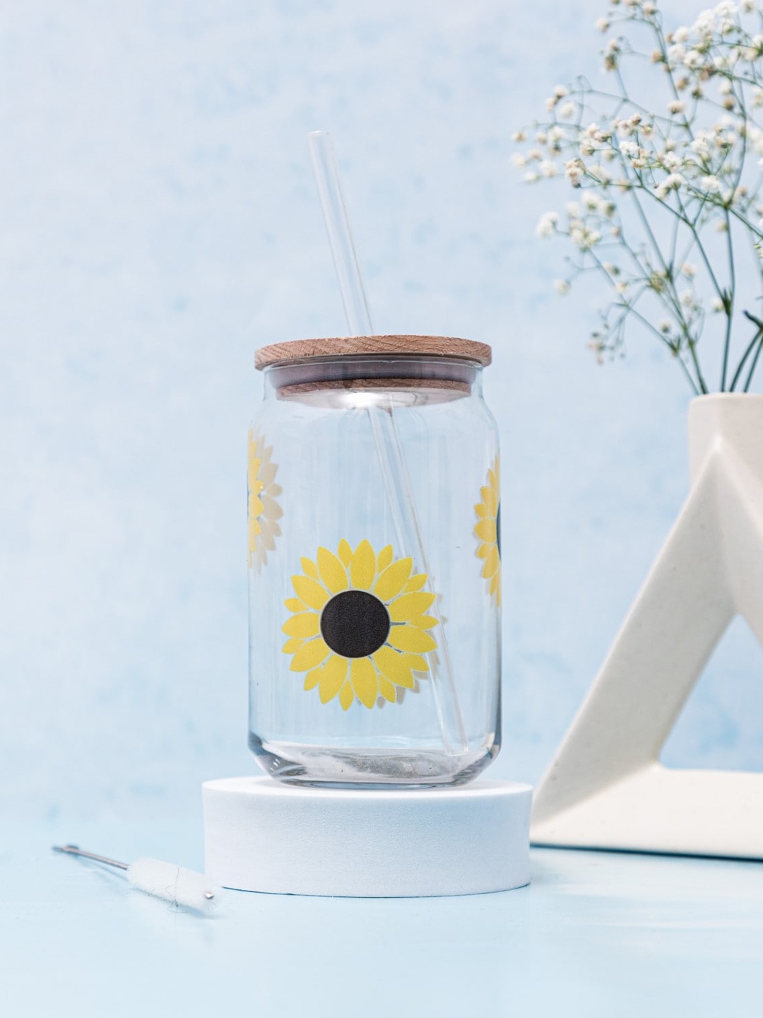

1219 Avenue Transparent Printed Can Glass with Lid and Straw 500 ml