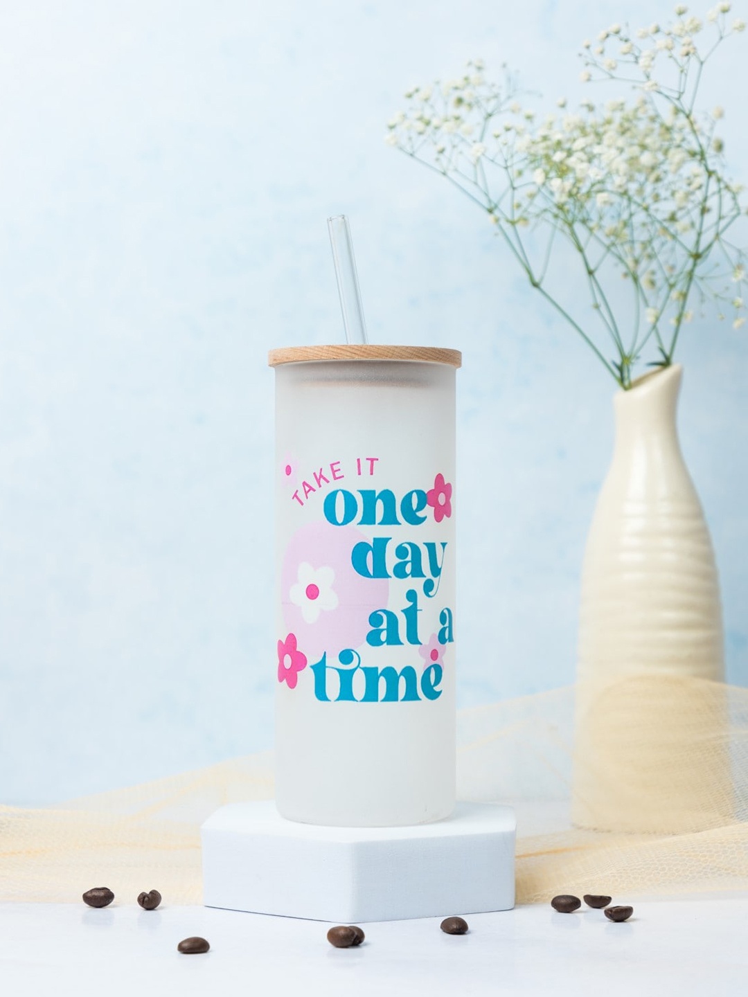 

1219 Avenue Transparent Printed Tall Frosted Tumbler with Straw & Lid - 650 ML