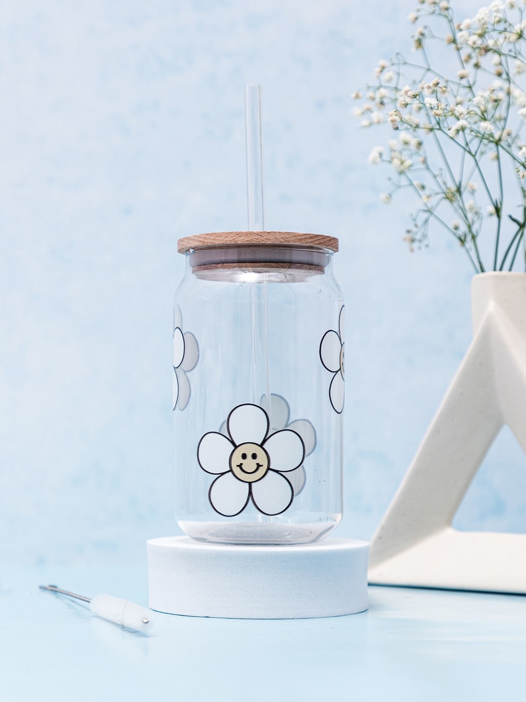 

1219 Avenue Transparent & White Printed Tall Frosted Tumbler with Straw & Lid - 500 ML