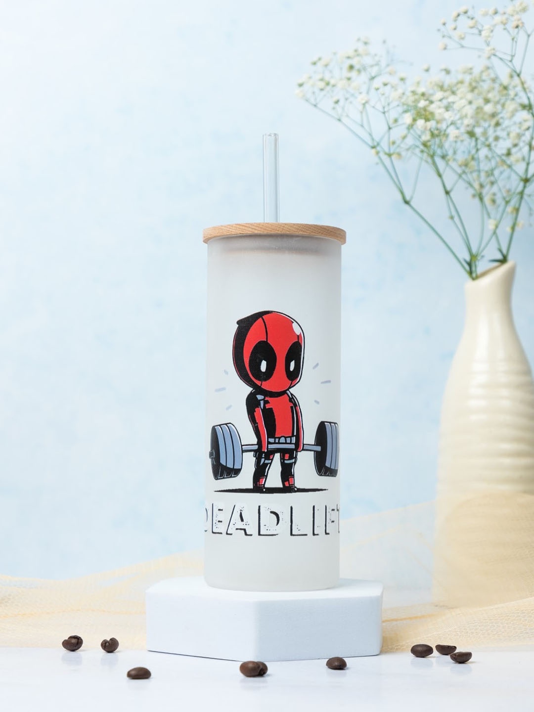 

1219 Avenue Transparent Printed Tall Tumbler Glass with Lid and Straw 650 ml