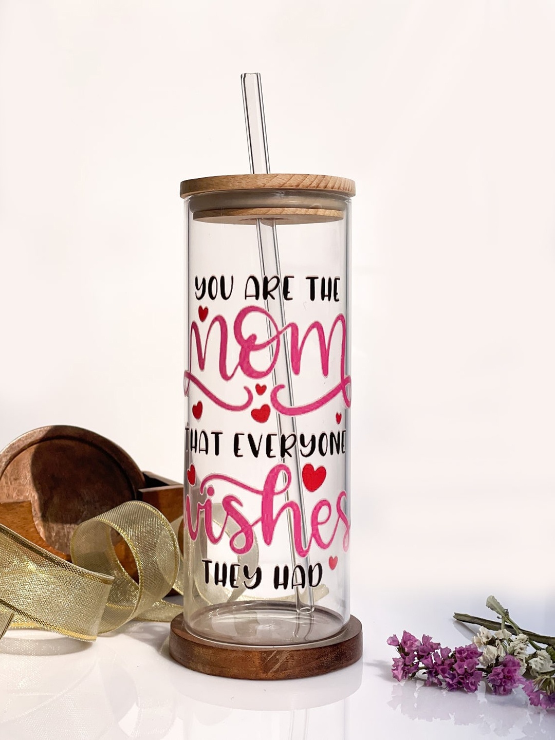 

1219 Avenue Transparent Printed Tall Tumbler Glass with Lid and Straw 650 ml