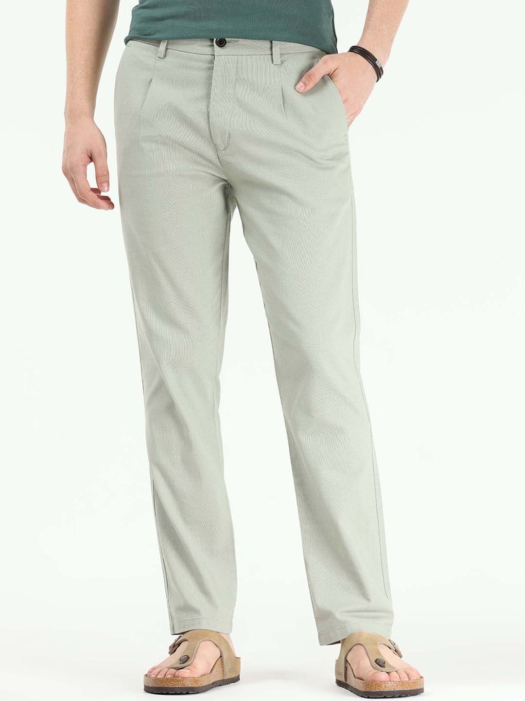 

Tailoraedge Men Tailored Slim Fit Cotton Trousers, Sea green