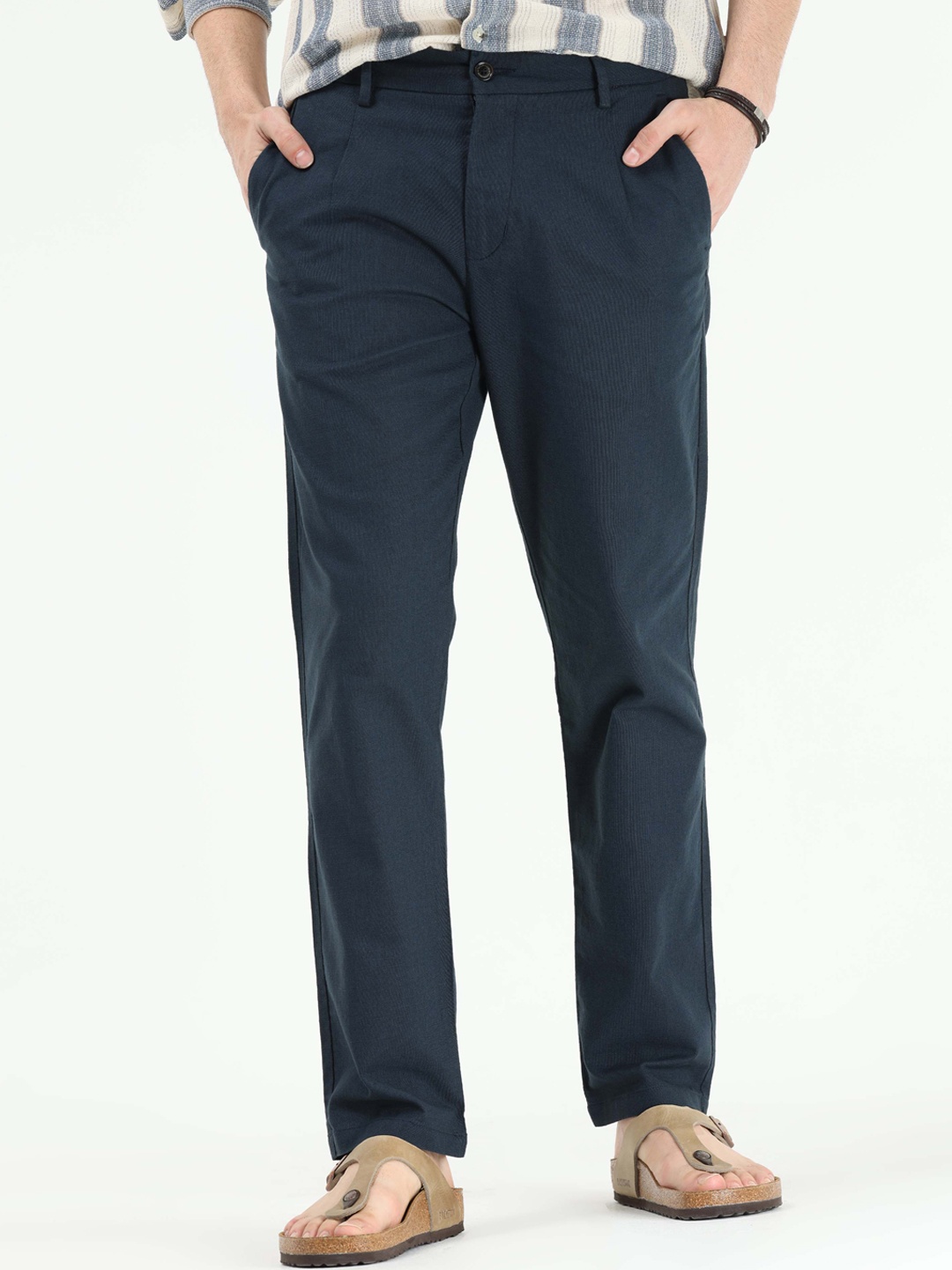 

Tailoraedge Men Tailored Mid Rise Slim Fit Cotton Chinos, Navy blue