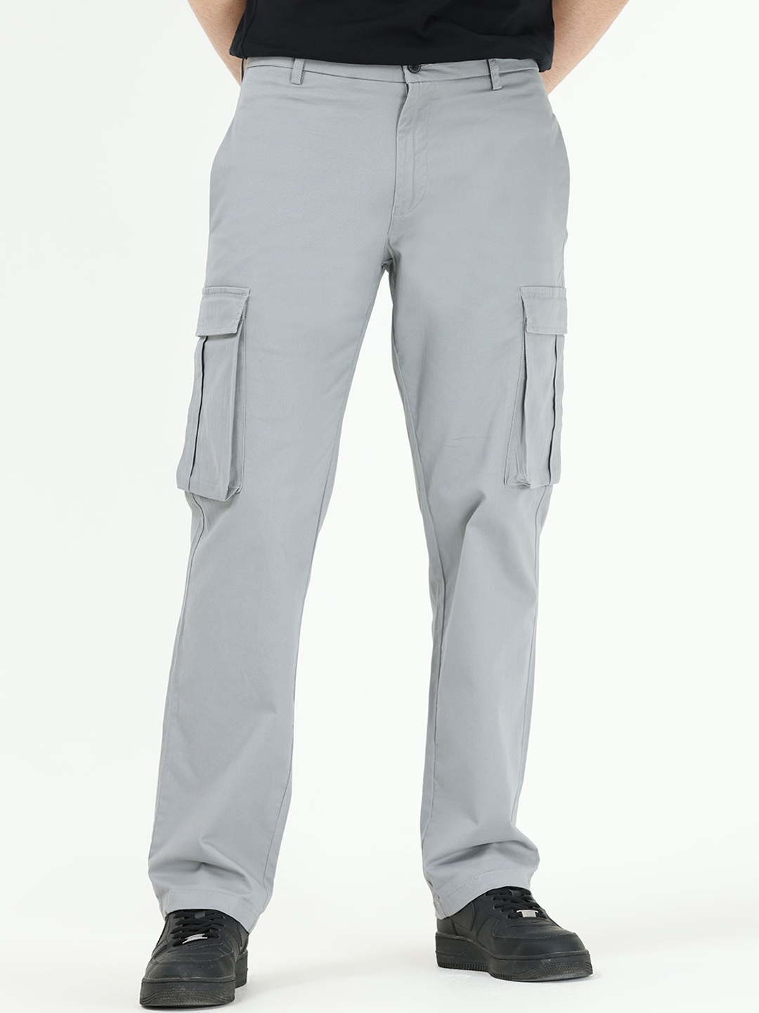 

Tailoraedge Men Tailored Mid Rise Slim Fit Cotton Chinos, Grey