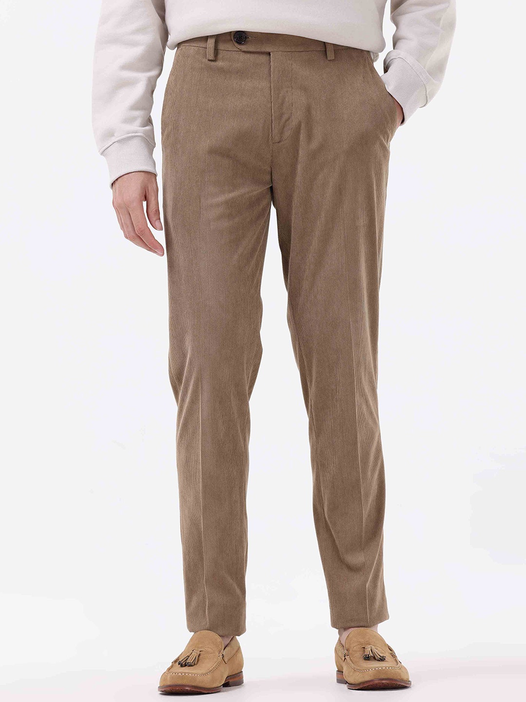 

Tailoraedge Men Tailored Slim Fit Cotton Regular Trousers, Khaki