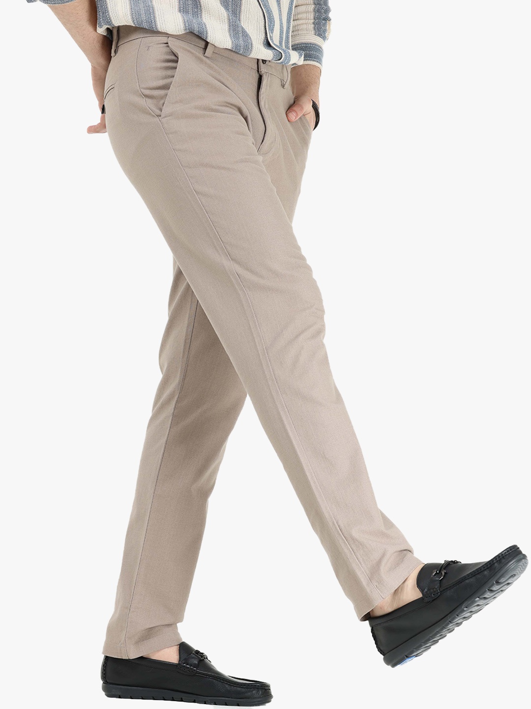 

Tailoraedge Men Mid-Rise Cotton Tailored Slim Fit Chinos Trousers, Tan