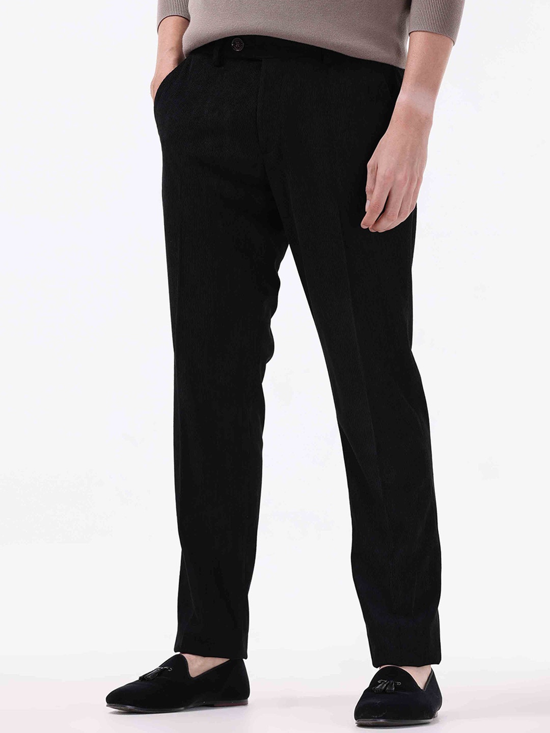 

Tailoraedge Men Tailored Slim Fit Cotton Trousers, Black